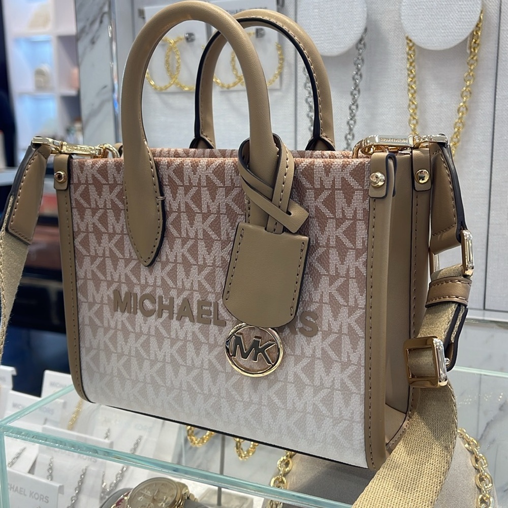 Michael Kors Mirella Extra-Small Ombré Logo Crossbody XBODY Shopper Bag
Camel